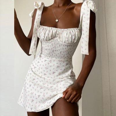 China Sleeveless Viable Lace Up Strap Dress Summer A Line Floral Women Mini Dress for sale