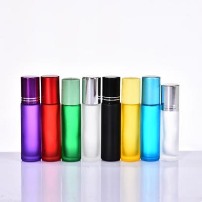 China Various Colors Essential Oil Cosmetic Bottle 10ml 5ml Popular Sperfume Oil Roll On Glass Bottle With Trackball for sale