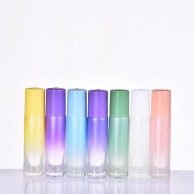 China Direct Sales Cosmetic Empty Gradient Color 5ml 10ml Perfume Oil Roll On Glass Bottle for sale