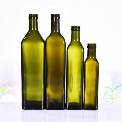 China Wholesale Empty Food Bottle Green Quadrate 250ml 500ml 750ml 1L Olive Oil Glass Bottle for sale