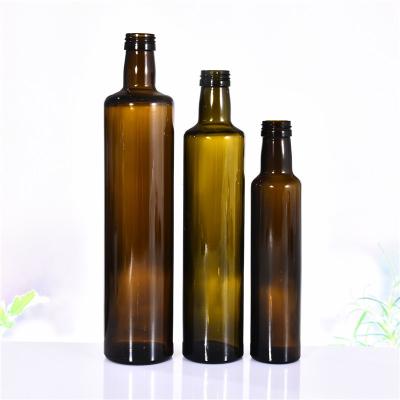 China Food Factory Supply 250ml 500ml 750ml Amber Round Olive Oil Glass Packaging Bottle for sale