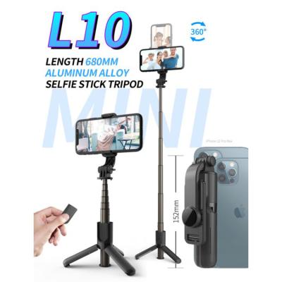 China New Design L10 Lightweight Adjustable Mini Extendable Handheld Tripod Monopod Selfie Stick With Wireless Remote Phone Holder for sale