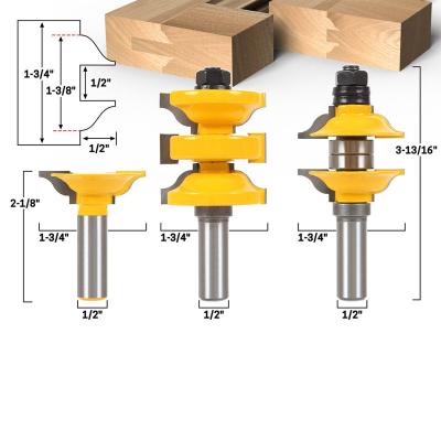 China MDF Solid Wood 3pcs Molding Router Bit Door Frame One-Step Solid Woodworking Milling Cutter Set For MDF Solid Wood for sale