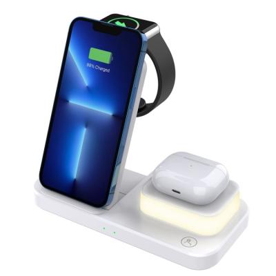 China RoHS Foldable 15W Wireless Charger Phone Charger Night Light For Apple Phone Watch Earphones for sale