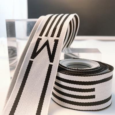 China Custom Letters Logo 2.5cm width Computer Jacquard Stripe Polyester Webbing Ribbon for Multi Purpose for sale