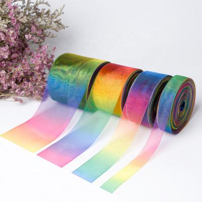 China Wholesale Custom Colorful 4cm Fashional Sheer Organza Ribbon for Gift Ribbon for sale