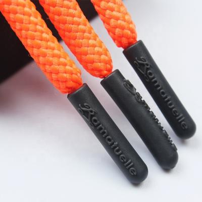 China Custom Embossed Brand Logo Fluorescent Orange Braided Draw Strings for Shorts for sale