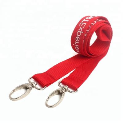 China OEM Manufacturers Custom Silkscreen Printing Name Logo Polyester Neck Lanyard Strap with Double Hook for sale