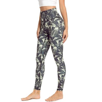 China High Waist Banana Leaf Print Weed Leggings Yoga Pantyhose Women Butter Soft Breathable Leggings for sale