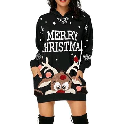 China Christmas Anti-Shrink Print Hot Sale Women Pullover Long Sleeve Pocket Women's Sweatshirts Hoodies for sale