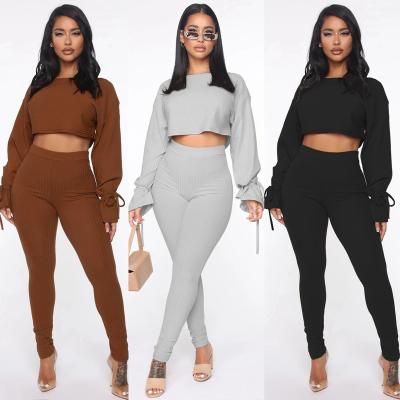 China 2 Pieces New Breathable Stylish Women Set Basic Solid Color Comfortable Casual Pants GymSuit Knitted Sweater Joggers Set for sale