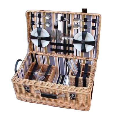 China New China 4 Willow Picnic Basket For 4 Person Outdoor Tableware Rattan Wicker Picnic Basket With A Lid for sale