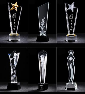 China Custom Folk Art HYPER Free Design Any Shape Sample White Crystal Glass Star Cup Award Trophy for sale