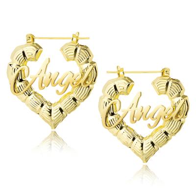 China Custom High Quality Stainless Steel Jewelry Hip Hop Earrings Personalized Name Bamboo Custom Love Earrings Circle Heart Shaped Earrings for sale