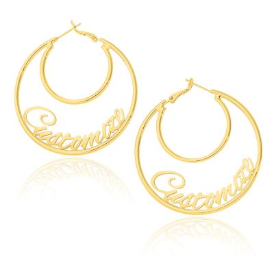 China High Quality Personalized Custom Name Earrings Stainless Or Polished Finish 925 Silver Double Circle Around Tube Hoop Earrings for sale