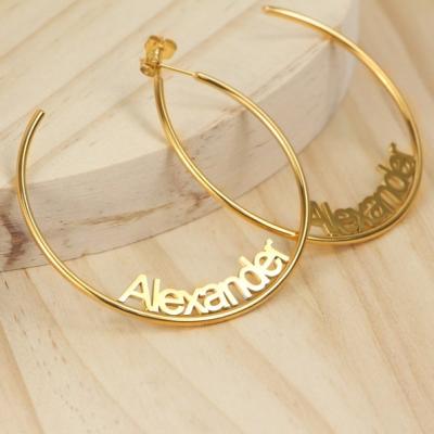 China High Quality Plus Size Circle Gold Big Diameter Name Letter Personalized Stainless Steel Custom Earrings for sale