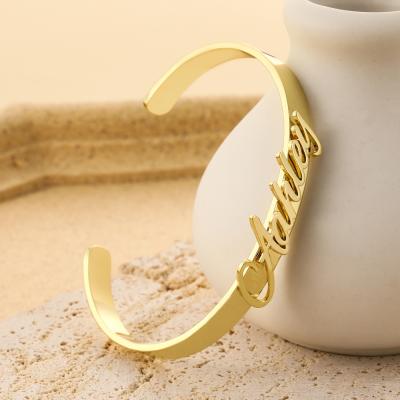 China 2022 High Quality 18k Stainless Steel Custom Name Cuff Bracelet Engraved Personalized Inspired Bangle Bracelet for sale