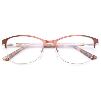 China Fashionable optical sight China eyewear factory customize high quality ladies eyeglass half frame metal plate frames with small decoration for optical for sale