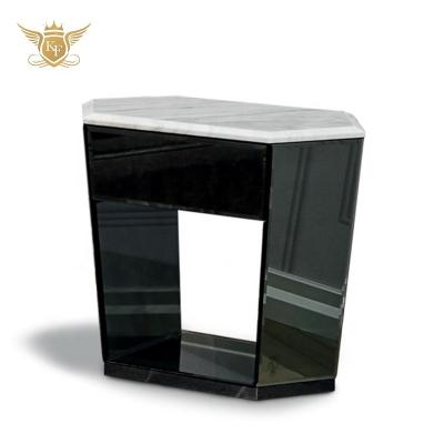 China Factory customized high end modern luxury OEM black and silver extendable bedside nightstand diamond storage cabinet for hotel bedroom for sale