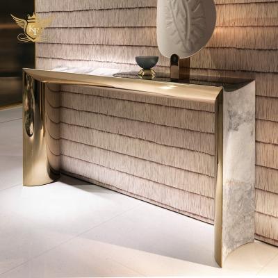 China KF Design Gold Marble Gold Home Entryway Elegant Entertainment Dining Console Tables Base Extendable Set Luxury Living Room Furniture for sale