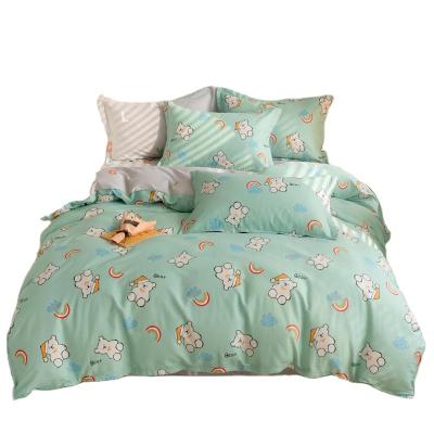 China Sustainable Hot Student Bed Quilt Set Cotton Printing Four-piece Dorm Set for sale