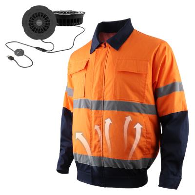 China Durable high-strength construction outdoor uniforms fan cooling jacket with heat-sealed reflective tape for sale