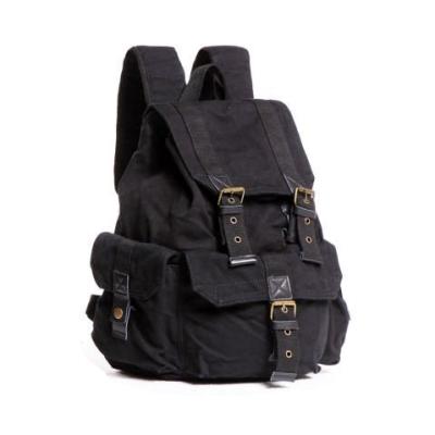 China Chest Bag 2351 Black Small Size Cotton Washed Backpack Rucksack Backpack With Drawstring for sale