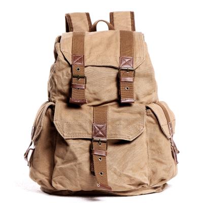 China No 2351 Wholesale Khaki Washed Cotton Canvas Drawstring Backpack Bags Wholesale for sale