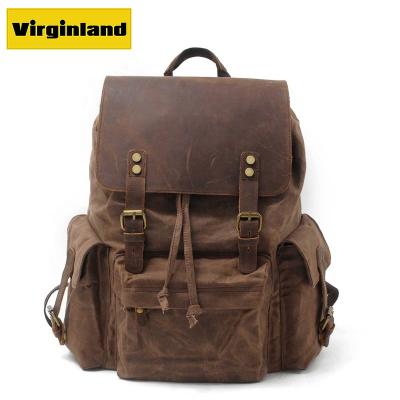 China Water Proof F9151 Laptop Backpack Bag Men Waterproof Vintage Waxed Canvas Backpack for sale