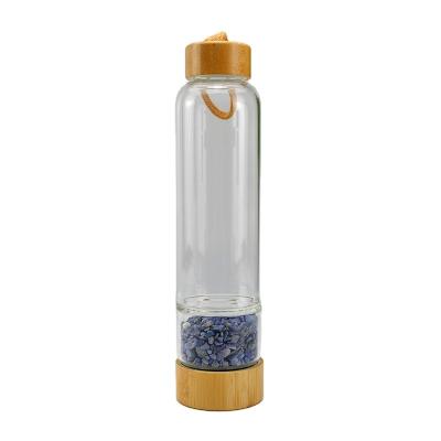 China MYT Single Wall Glass Water Bottle Lid Crystal Gem Viable Bamboo Water Bottle for sale