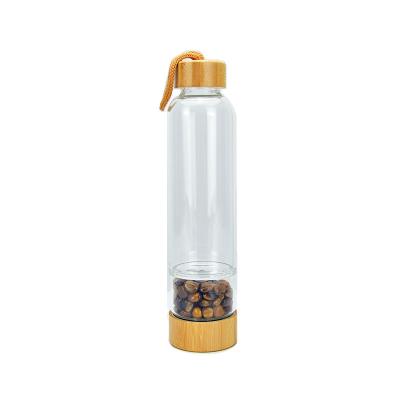 China MYT Viable Customized Healing Gem Diamond Bamboo Lid Infused Glass Eco Friendly Natural Drinking Water Bottle With Crystals for sale