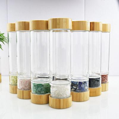 China Viable Cover Flat Bamboo Healing MYT Water Bottle Gemstone Crystal Quartz Crystal for sale