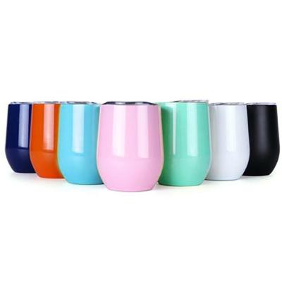 China 12oz Disposable Double Wall Stainless Steel Wine Tumbler Glitter Egg Shape Cups With Slip Lid for sale