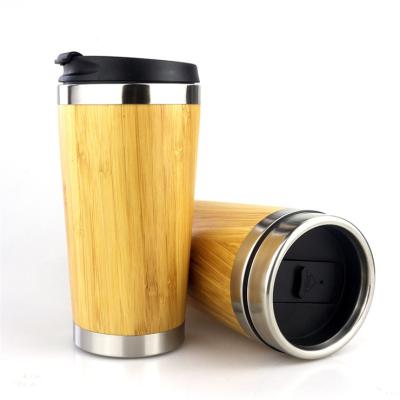 China Business MYT Double Wall Vacuum 450ml Thermal Bamboo Cup Coffee Thermos With Slide Lid for sale