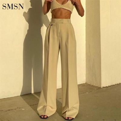 China Anti-pilling street wear woman bottom pants 2022 new style solid color high waist leg casual wide pants ladies for sale