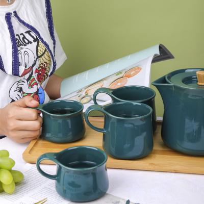 China Sustainable Customized Wholesale Logo 350CC Household Glazed Porcelain Mugs Vintage Green Ceramic Mug With Handle for sale