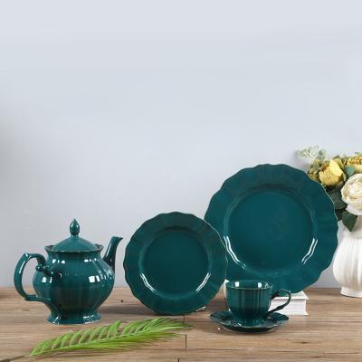 China Wholesale Modern Interior Ministry Luster Color Dinner Dishes Tableware Sets Viable Nordic Large Afternoon Tea Set Teapot for sale