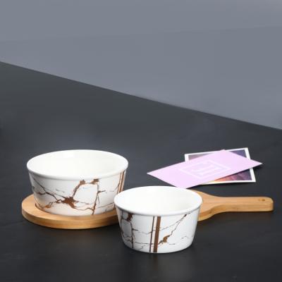 China Sustainable Korean Style Wedding Marble Sauce Snacks Fruits Large Porcelain Serving Bowls Set For Restaurants With Bamboo Tray for sale