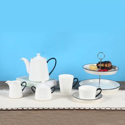 China Modern Viable Hot Selling Modern Afternoon White Cake Stand Drinkware Coffee and Tea Set Loose Tea Gift Cups with Jug for sale