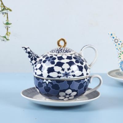 China 4 Pieces Viable Nordic Full Wrap Tea Time Blue Tea Afternoon Decal Teaware For A Teapot Set With Porcelain Teacup for sale