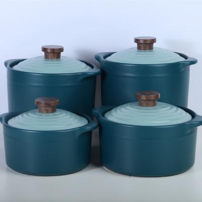 China New Arrival 2.5L Matte Color Glaze Household Cookware Soup Pots Pottery Food Viable Warmer Casserole Set With Lid for sale