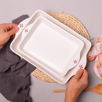 China Kitchen Viable Home Goods 10 Inch 12 Inch Baking Rectangular Bakeware Set Ceramic Cake Lasagna Baking Dish for sale