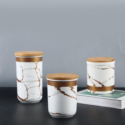 China Wholesale High Quality Luxury Marble Sugar White Ceramic Kitchen Storage Jar Coffee Tea Kitchen Canister Sets For Kitchen Countertop for sale