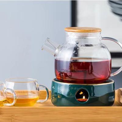 China Sustainable Heat Resistant Glass Teapot With Wooden/Stainless Steel Lid Flower Tea for sale