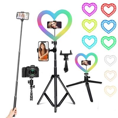 China PORTABLE Photography Selfie Ring Light Kit Video Shooting Vlogging 10 inch led RGB Ring Light Heart With Tripod for Youtube JM26 for sale