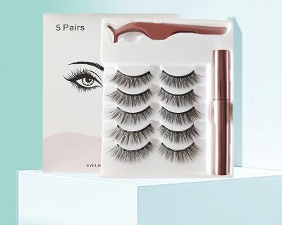 China Long Natural 5 Pairs Magnet Eyelashes 3D Chemical Fiber Magnetic Eyelashes for sale