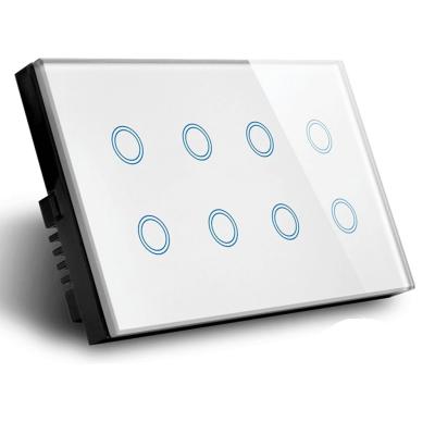 China Fireproof PC V0 + Tempered Glass Panel Wifi Smart Touch Light Wall Switch Panel 8 Glass Strip 147*86mm for sale