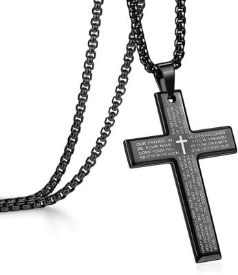 China Fashion Wholesale Men's Cross Necklace with Lord's Prayer, 316L Stainless Steel Cross Pendant Necklace for sale