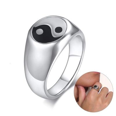 China Stainless Steel Ring Jewelry Zen Spirit Talisman Signet Band Wholesale Punk Taoism Yin Yang Balance Ring Gold Plated for sale