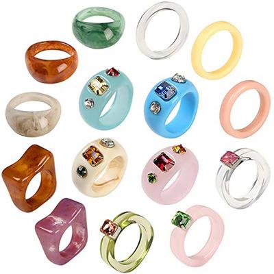 China FASHIONABLE Hot-selling Colorful Resin Acrylic Based Rings,Korean Cute Diamond-framed Rings For Women Jewelry for sale